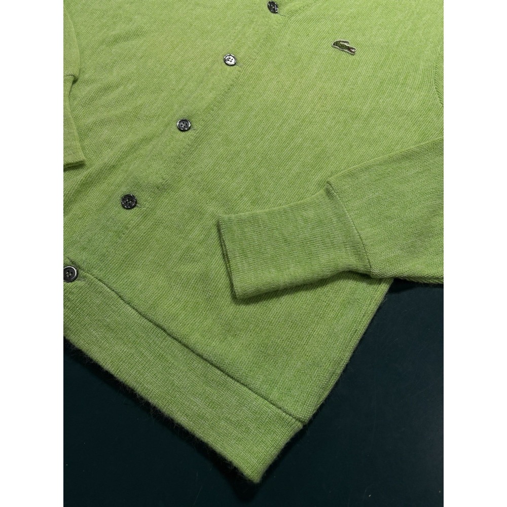 Vintage 80s Izod Lacoste Cardigan Knit Sweater Men's Large Lime Green Preppy - Picture 4 of 8